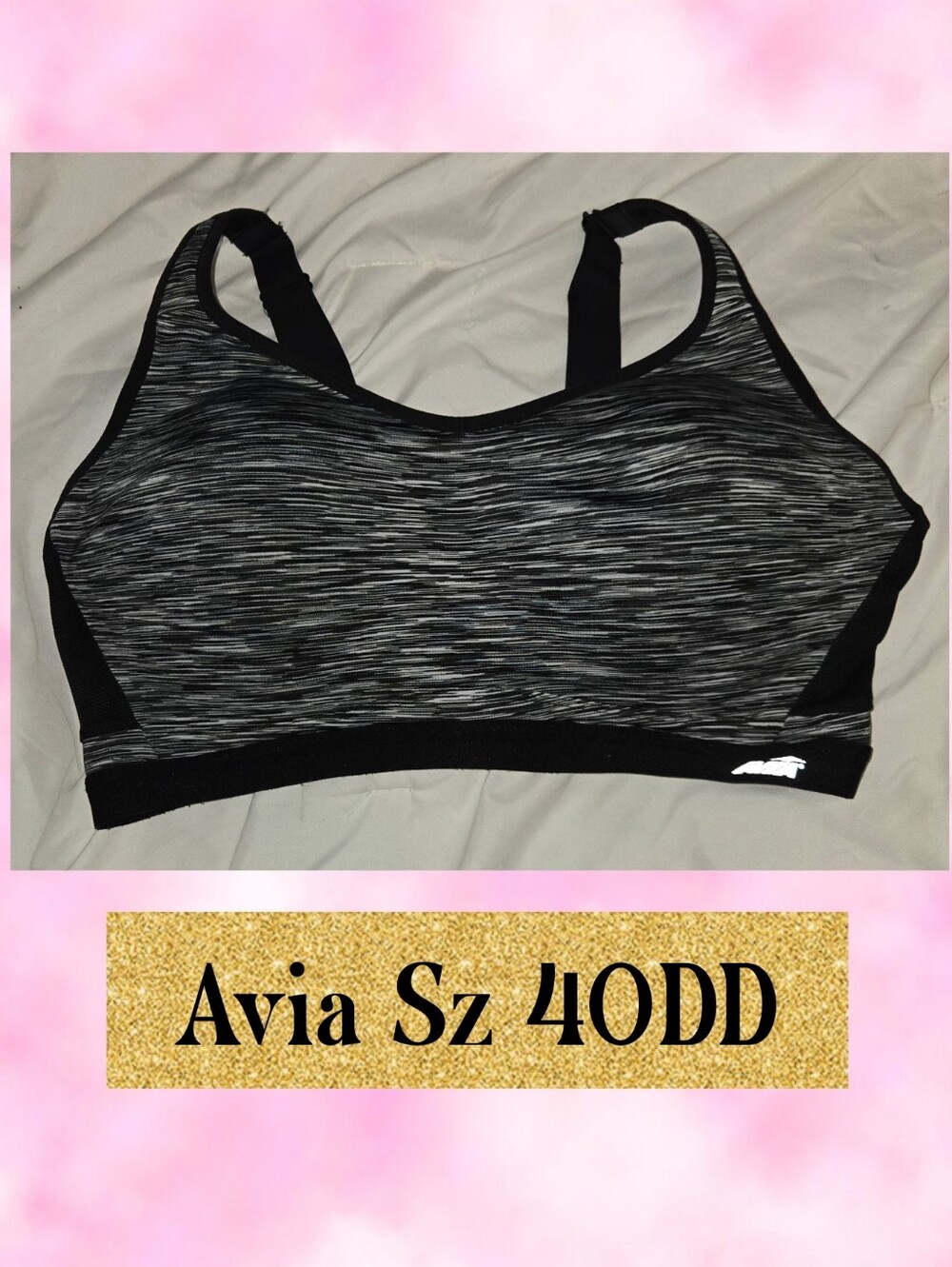 Avia Black and Gray Space-Dye Sports Bra Sz 40DD